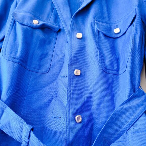 Dana B & Karen 100% Silk Royal Blue Belted Button-Up Shirt Jacket Women's Size 2 - Picture 4 of 8